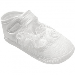 Baby Girls White Dupion Frilly Lace Christening Shoes